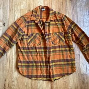 Stoic Women's Orange Plaid Flannel Button-Down Shirt - Medium